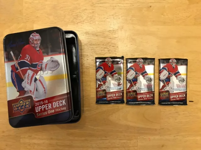 (3) Upper Deck 2015-16 Series 1 Sealed 8 Card Tin Packs - McDavid Young Guns?