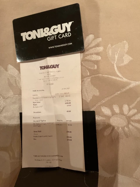 £90.00 Toni and Guy Gift Card  purchased 10th August 2023 