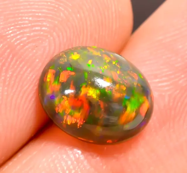 Natural Black Ethiopian Opal Oval Shape Multi Fire Opal Gemstone 1.8 Ct 9X7X4 mm