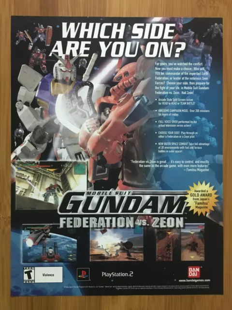 Mobile Suit Gundam Federation vs. Zeon PS2 2002 Vintage Print Ad/Poster Official