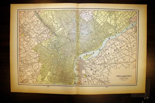 City Of Philadelphia Antique Color Map 1901 Cram's 14½ x 22 Denver and Omaha