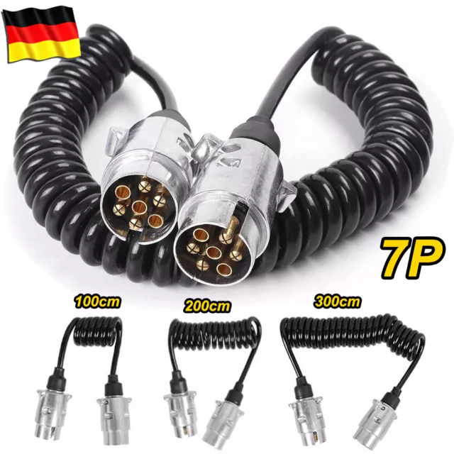 Verlängerungskabel Anhängerkabel 7 polig 1/2/3m 12V Stecker Spiralkabel Anhänger