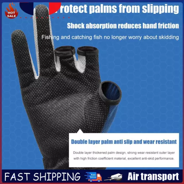 Fishing Gloves 3 Cut Fingers Waterproof Anti-Slip Sports Mittens (Blue) FR