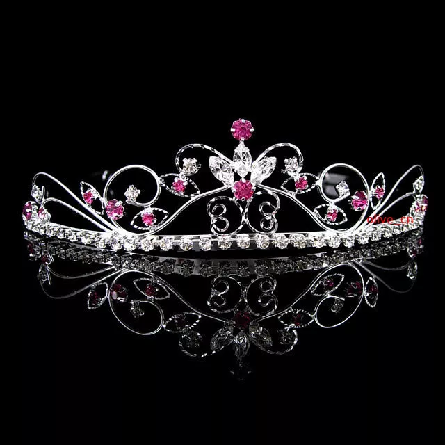 Beautiful Butterfly Flower Wedding Prom Pink Crystal Bridal Girl Tiara Crown