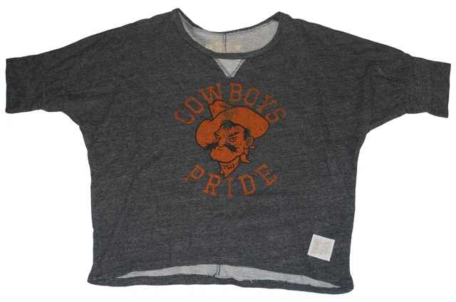 Oklahoma Stato Cowboys Rétro Marca da Donna Carbone Grigio Mezza Camicia (S)