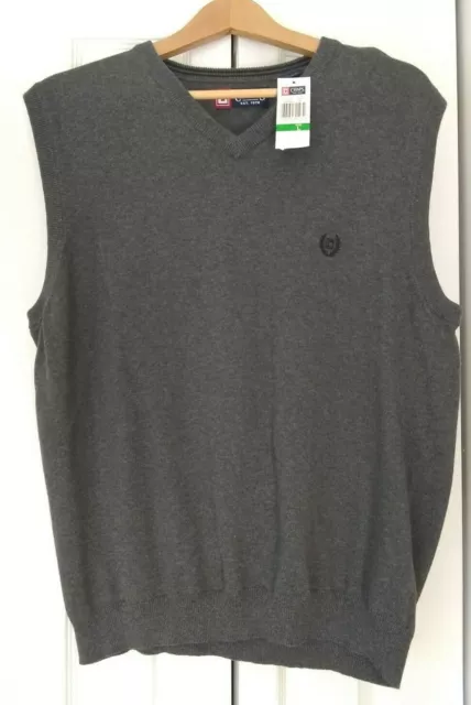 CHAPS Sweater Vest Sleeveless Large Grey Golf Shirt Pullover NWT Cotton Mens