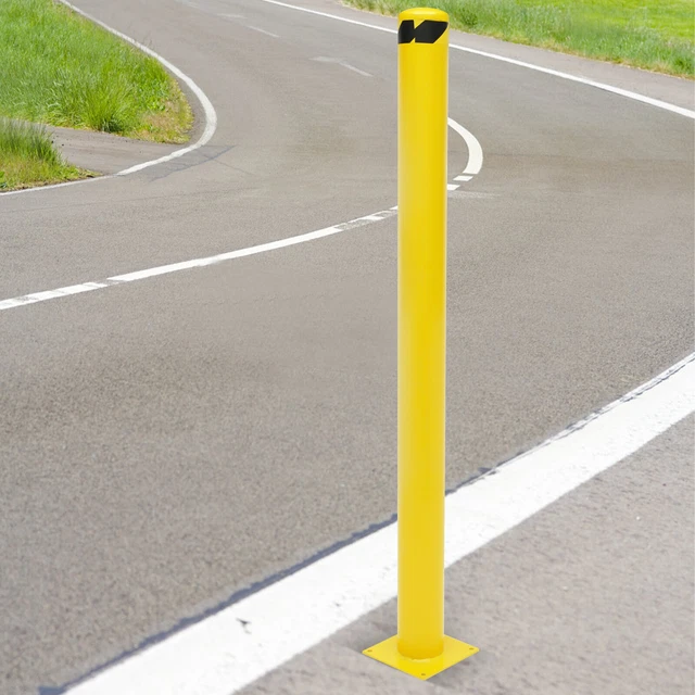 60 H 4.5 D Safety Bollard Post Yellow Powder Coat Pipe Steel Barrier W/4 Bolt