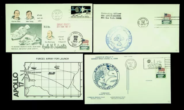 Sephil Us Apollo 16-17 Uss Adroit Space Satellite Rocket Illust. 3 Covers+Card