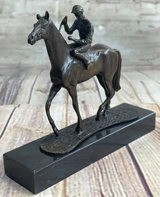 Firmado Original Jockey Praxiteles Equitación Un Carrera Bronce Escultura Figura