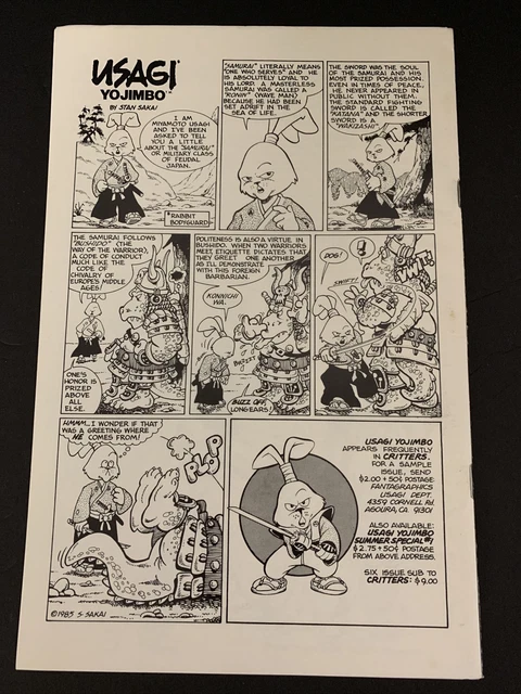 Zell Sworddancer #1 (1986) Thoughts & Images Early Usagi Yojimbo Back Cover! 2