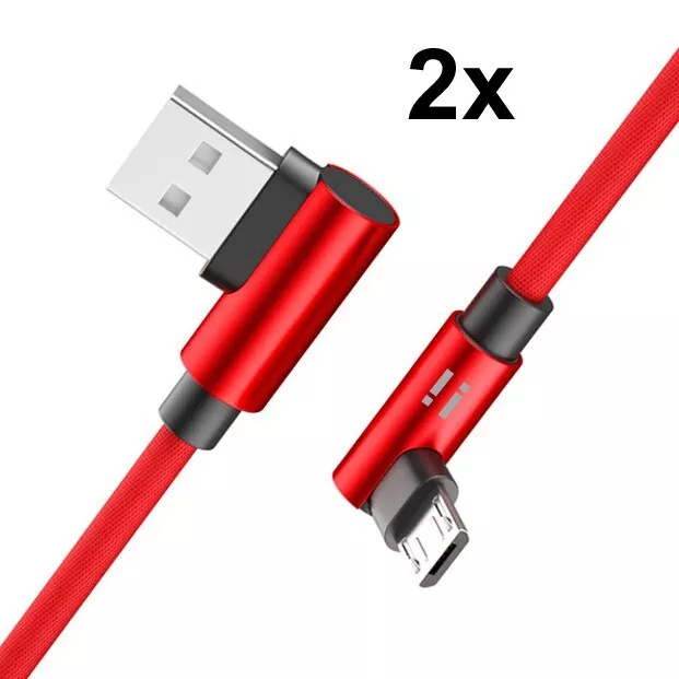 2x 2m Nylon Gaming Micro USB Ladekabel Winkel 90 Grad Handy Smartphone Samsung