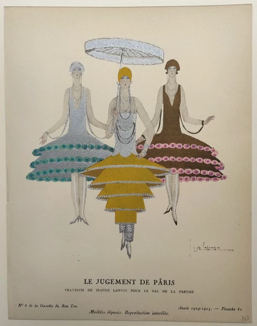Le Jugement De Pâris, G. Lepape, Pochoir Original De 1924-25, Gazette Du Bon Ton