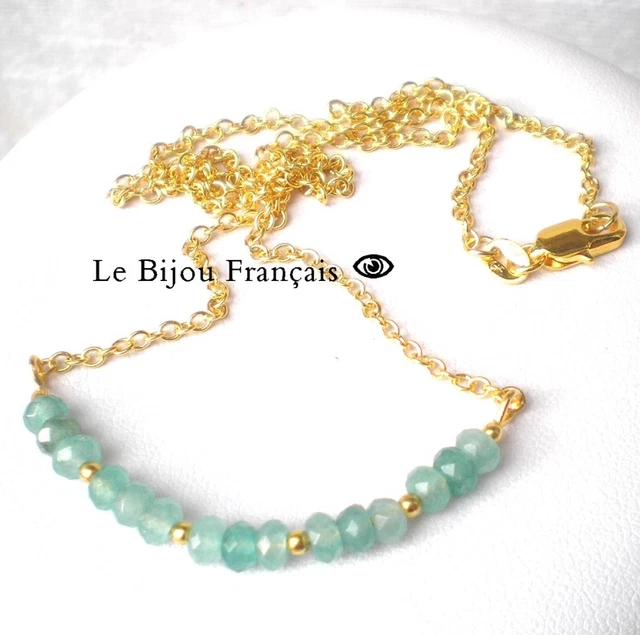 Collier Plaqué Or 18K Avec Pendentif Aigue-marine - Bijou Français Neuf Avec étiquettes, Livraison Rapide