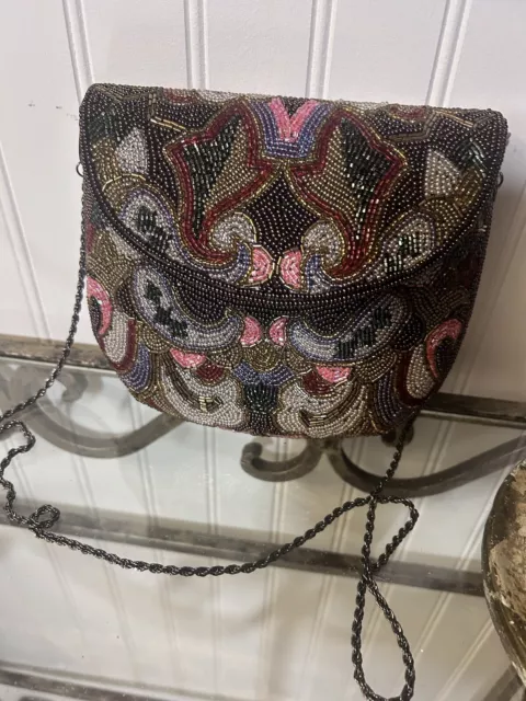 vintage beaded purse clutch evening bag Multi Color