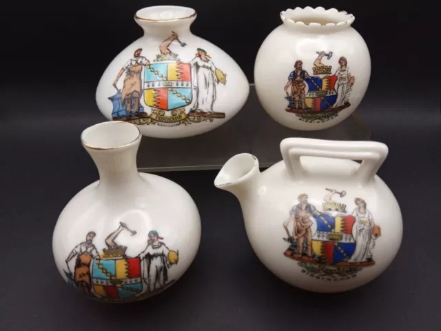 Goss/Crested China x4 all with BIRMINGHAM Crests inc Seaford Roman Urn.