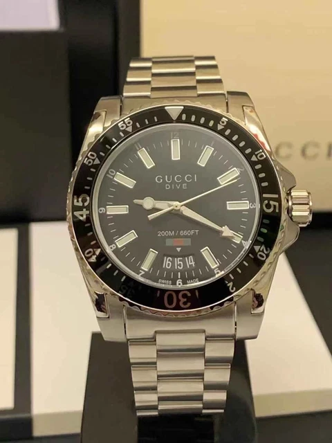 GUCCI DIVE YA136301 Black Dial 40 mm Stainless Steel Men s Quartz Watch 235.00 PicClick UK