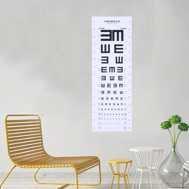 Thick Plastic Eye Chart Visual Testing Chart for Home School (White)