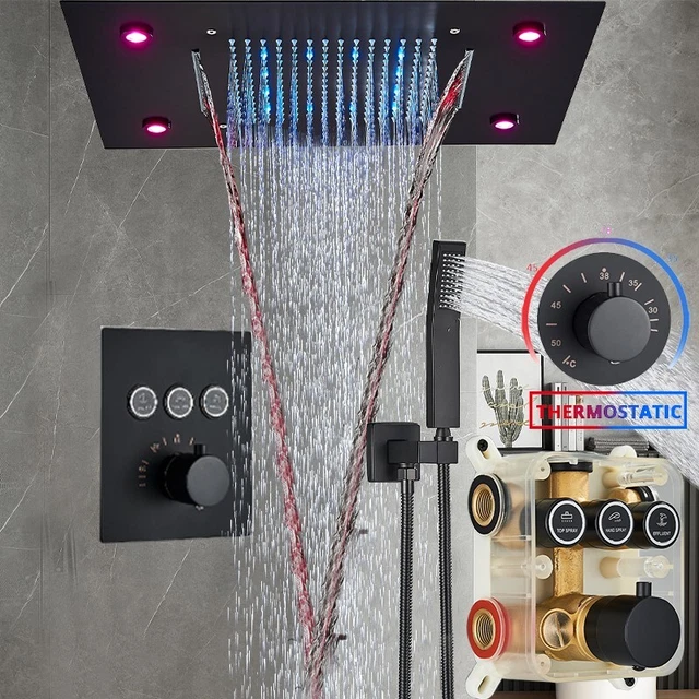 Thermostat Unterputz Dusch-Set T-40HC7Q – Mit Regendusche 40x40 Cm, Handbrause & Schlauch – Komplettset Für Die Dusche