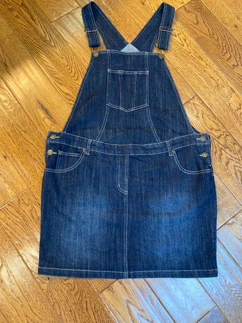 Jojo Maman Bebe size 12 Denim Maternity Dungaree Dress, dark denim blue colour