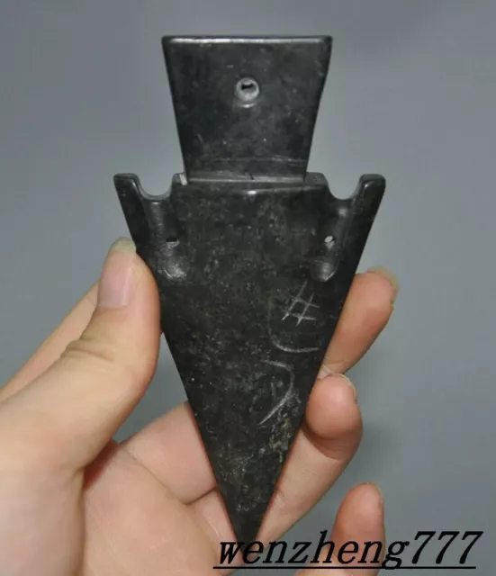 4.6"collect old China Hongshan culture old jade carved arrowhead Pendant
