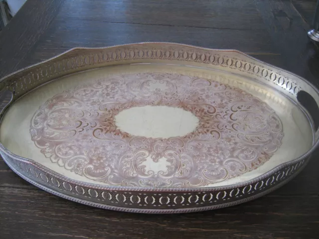 prächtiges Silbertablett Galerietablett Tablett silber plated oval 45 cm England 2