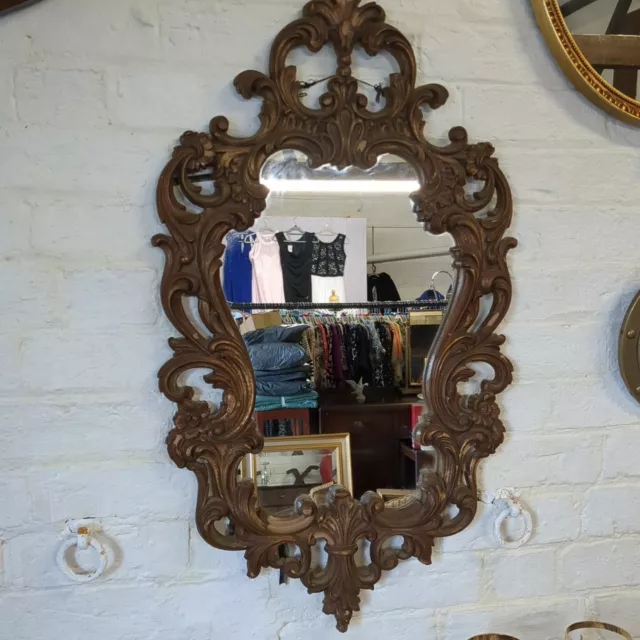 Vintage Gold Gilt Gothic Oval Ornate Baroque Style Frame Wall Mirror