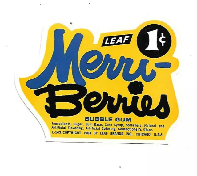 1963 vintage vending machine display 1c Leaf Merri-Berries bubble gum card