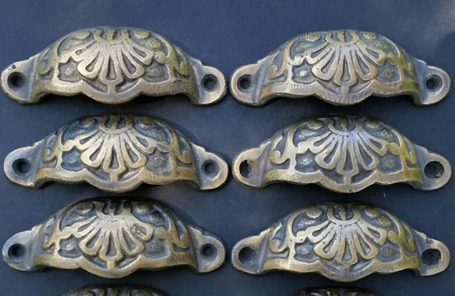 6 Apothecary Drawer Cup Pulls Handles Ant. Victorian Style Solid Brass 3"c. #A2