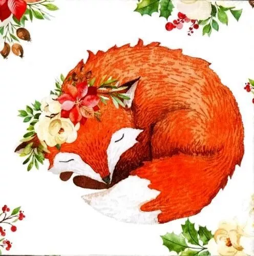 4 servilletas de papel para almuerzo para decoupage, fiesta, mesa, artesanía, flores zorro dulce