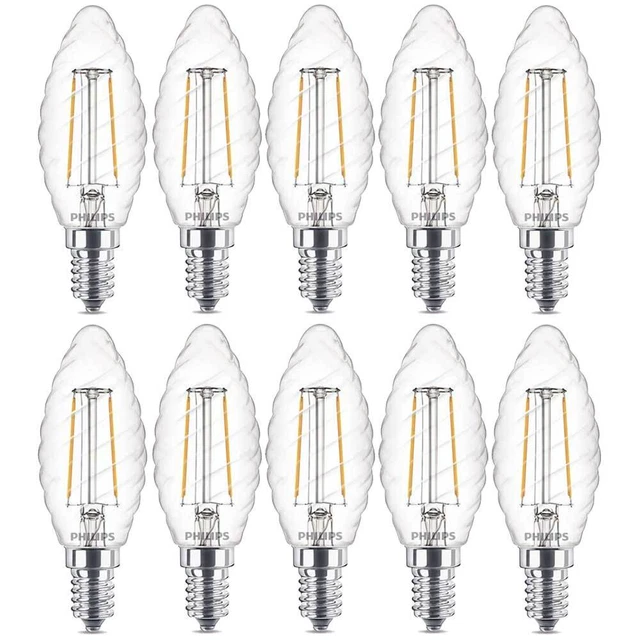 10 x Philips LED Filament Kerzen 2W = 25W E14 klar gedreht warmweiß UVP 49€