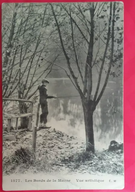 CPA 77 - LES BORDS DE LA MARNE × × LINE FISHING 1916 × × written PERFECT CONDITION