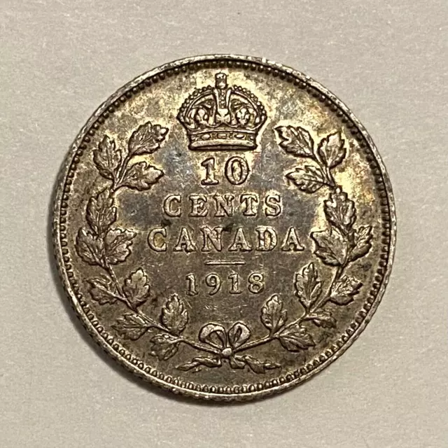 1918 Canada 10 Cents Dime Silver Coin - George V
