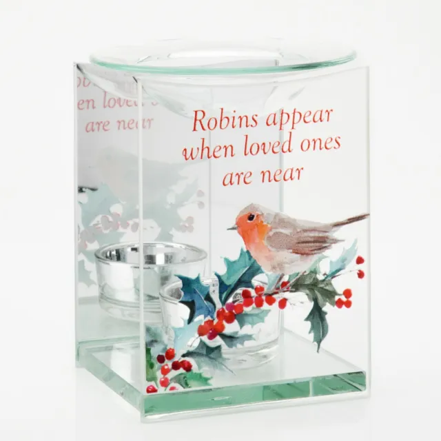Robin Thoughts of You Glass Christmas Oil Burner Memorial, Tea Light Holder Gift