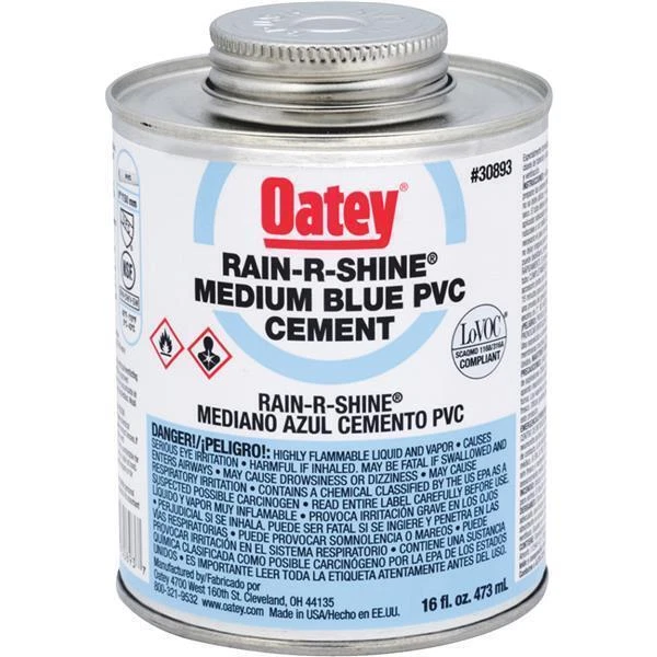 Oatey Rain-R-Shine PVC Cement - Medium Blue, 16oz. (30893)