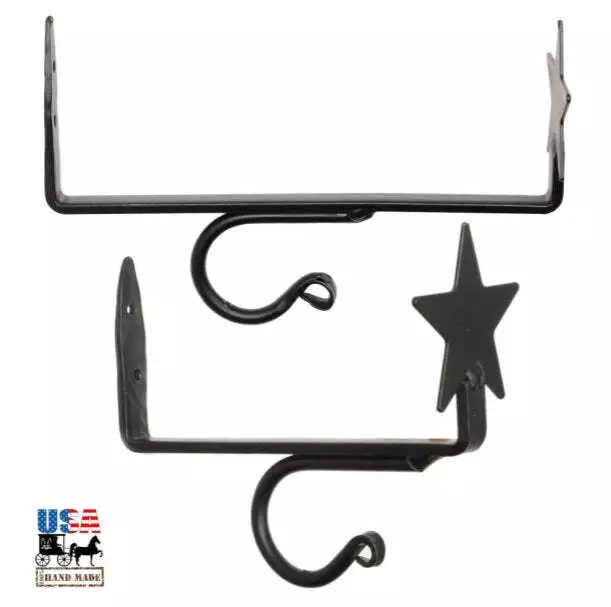 CURTAIN ROD & SHELF BRACKET SET - Hand Forged Wrought Iron with Country Star