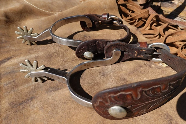 Vintage Stamped Crockett Silver Horse Spurs/Straps