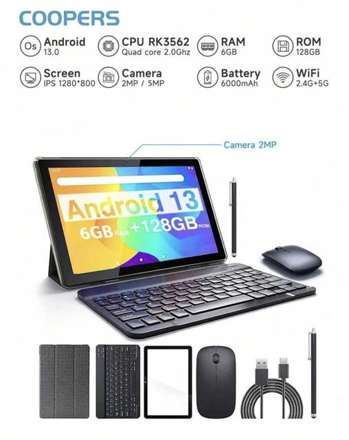COOPERS Android 13 タブレット 6GB RAM + 128GB