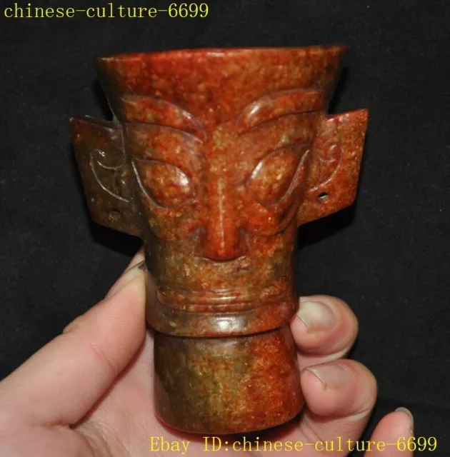 3.8" China Sanxingdui Culture Hetian jade carved Sanxingdui people head statue