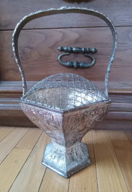 Antique Derby SP Co International Silver Plated Wedding Basket With Repousse