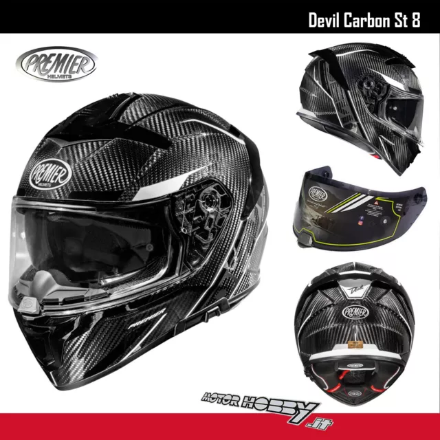 Casco Moto Integrale Carbonio Premier Devil Carbon St 8 Ece-2206 + Visiera Scura