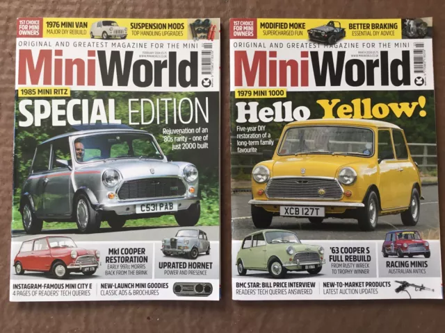 *2 x “MINI WORLD” MAGAZINES- FEB/MARCH 2024-MINI RITZ; 1979 MINI 1000* EXC. CON