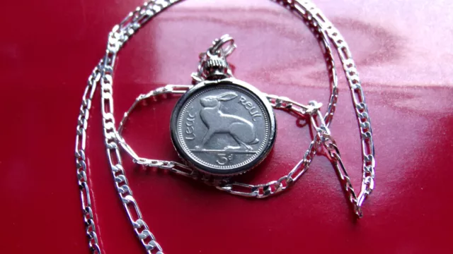 1963 IRISH LUCKY RABBIT COIN PENDANT on a 24"  925 STERLING SILVER LINK Chain