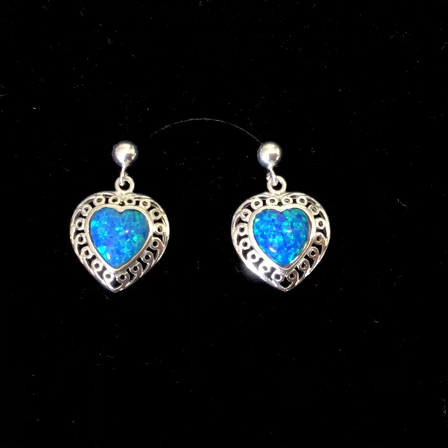 Orecchini Pendenti Cuore Sterling Celtico Openwork Blu Opale Amore Sposa