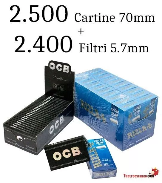 2 500 Cartine OCB Doppia finestra 70 mm + 2 400 Filtri RIZLA 5,7 mm