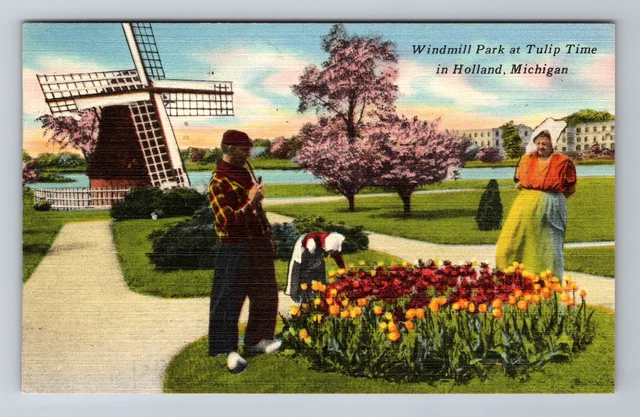 Holland MI-Michigan, Windmill Park at Tulip Time, c1951 Vintage Postcard