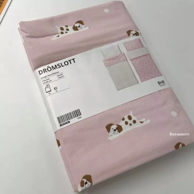 IKEA DRÖMSLOTT Duvet cover 1 pillowcase f crib, puppy pattern/pink, 43x49/14x22"