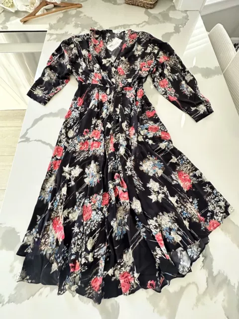 NWT $645 IRO Women's Black Floral V-Neck Aleyna Maxi Dress Size FR40 3