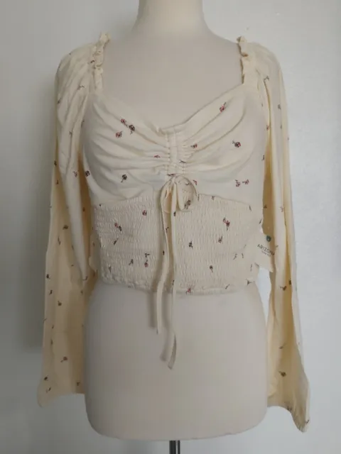 Womens Juniors Arizona Ivory Floral L/S Sweetheart Neck Peasant Top Size L,Xl Nw