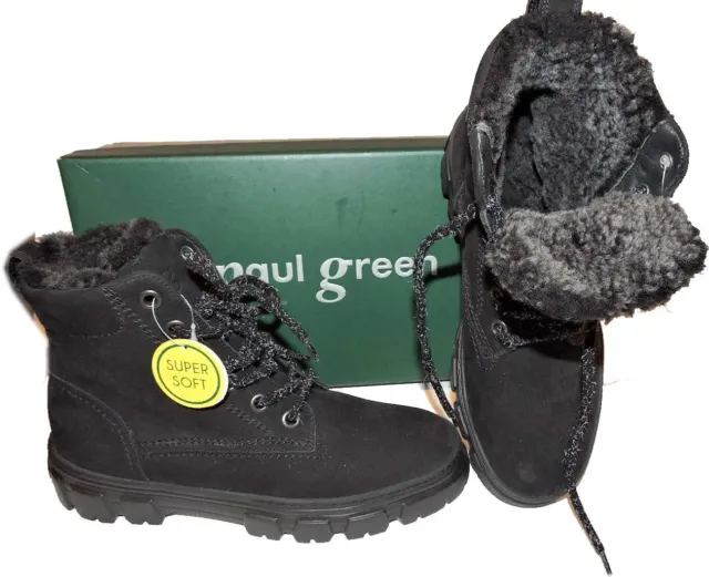 Paul Green Boots Lug Sole Shearling Fur Sheepskin Hiking Ankle Booties Sz 7.5