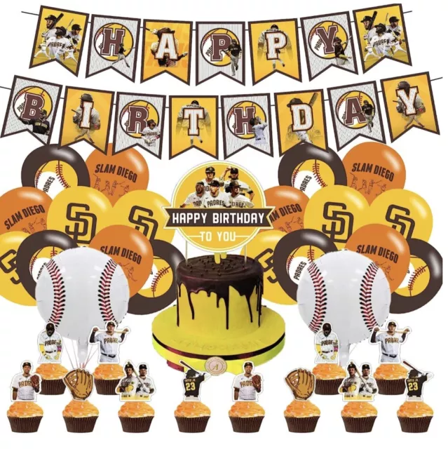 Equipo de béisbol de San Diego paquete completo fiesta de cumpleaños globos pancarta toppers